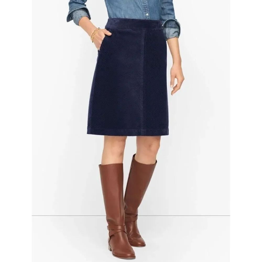 ✨TALBOTS NAVY COTTON BLEND CORDUROY A-LINE SZ 6 SKIRT✨